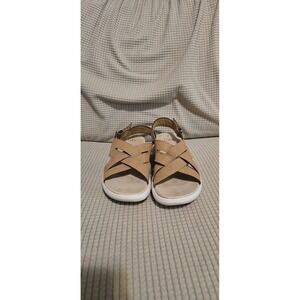 Time And True Beige Leather Sandals with Cross Strap Design